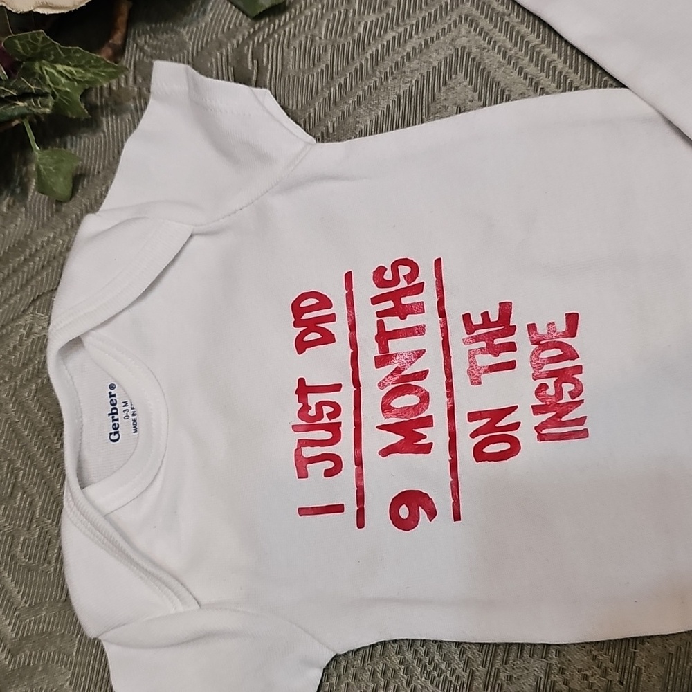 Gerber 2 New Graphic White Baby Onesies with Red Accents 0-3 Months/ 3-6 Months